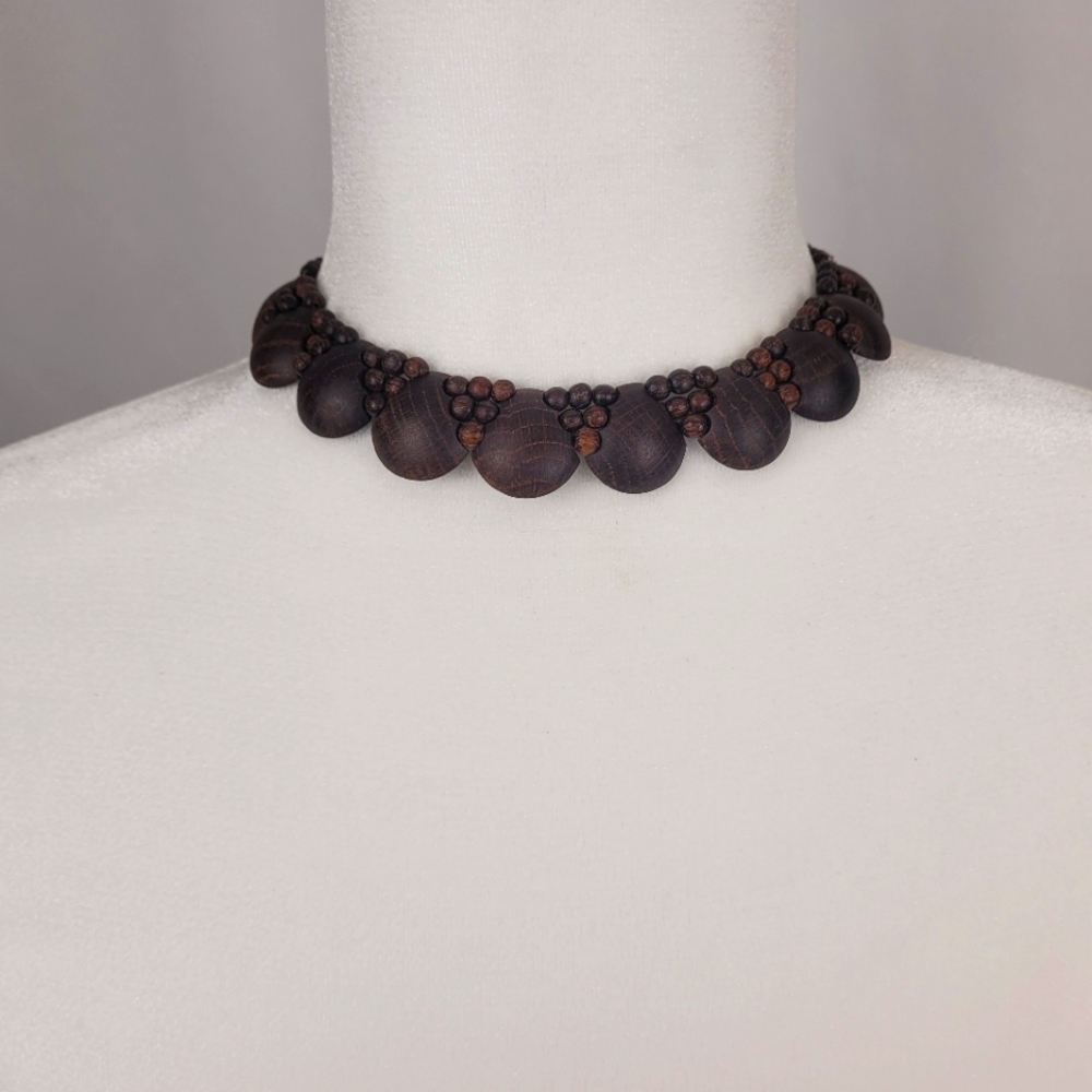 Botswana Inspired Chocolate Brown Wood Chocker Necklace